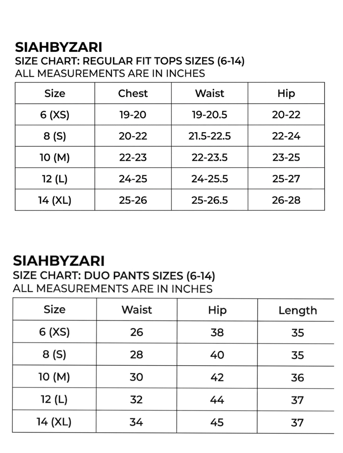 Size Chart